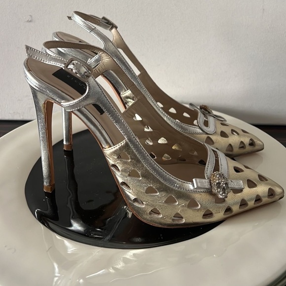 John Richmond Silver Stiletto Heels with Cutout Design - Picture 1 of 7